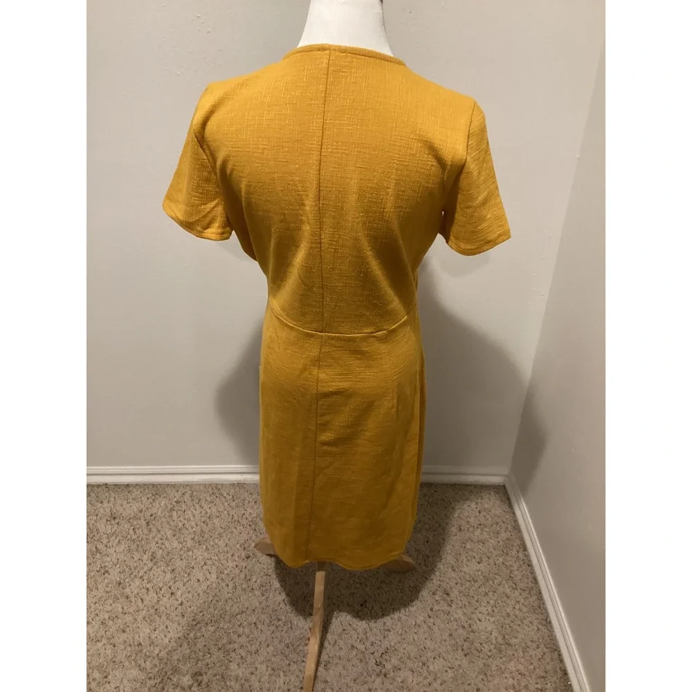J. Crew Mustard Yellow Linen Blend Wrap Dress Short Sleeve Tie Waist Midi Size M